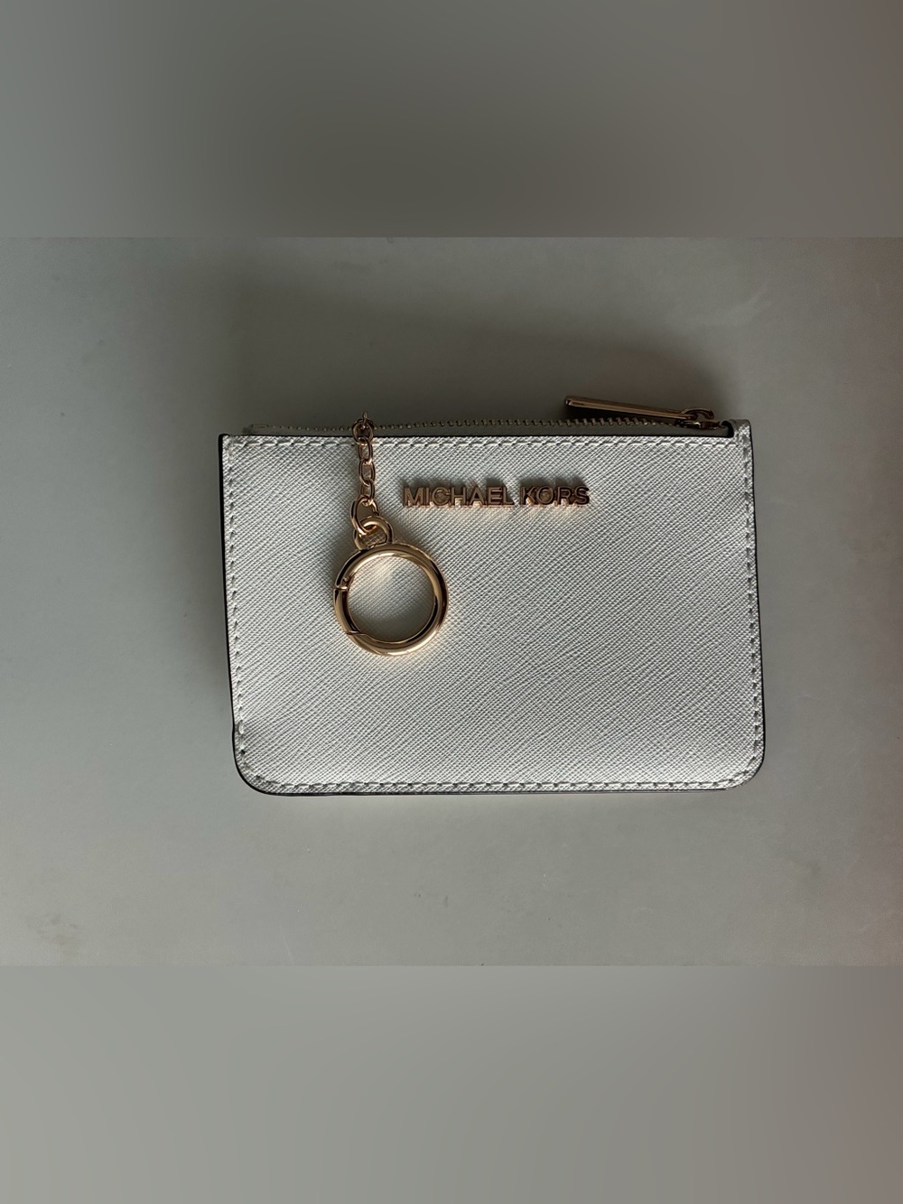 Michael Kors White Card Case with Gold Key Ring